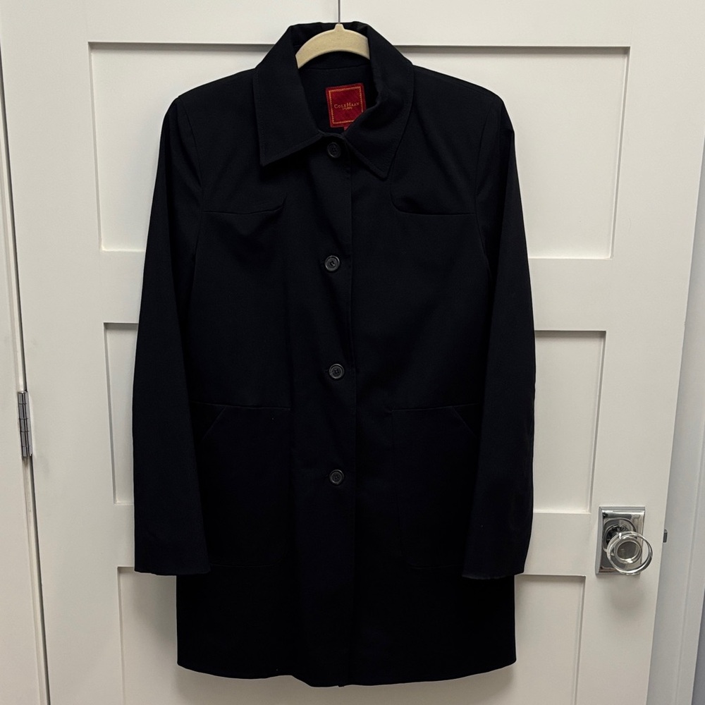 Cole Haan Studio Navy mid length raincoat